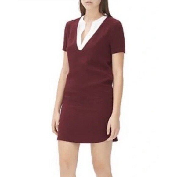 Sandro Raquel Contrast Neck Shift Dress in Maroon Size 1 or US XS - Picture 1 of 7